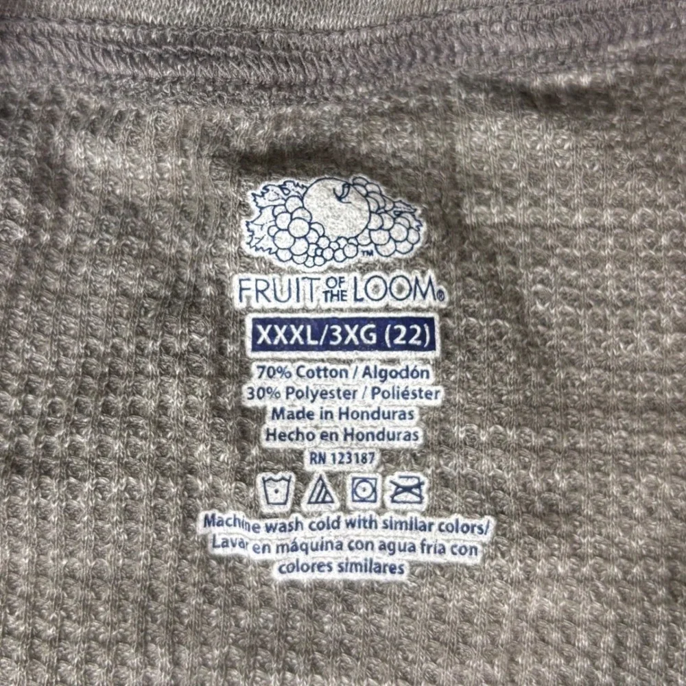 Fruit of the Loom Mens XXXL 3XG Long Sleeve Gray Thermal Knit Crewneck Shirt - Picture 3 of 9